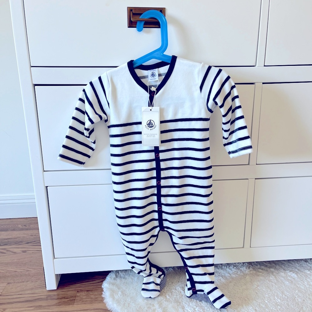 Petit Bateau striped sleepsuit in velour 12M.